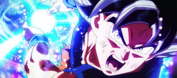 Goku usando o Kame Hame Ha no Instinto Superior. Goku usando o Kame Hame Ha no Instinto Superior.