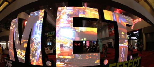 The M.E.T. Effect Sign stands for the NAB Convention in Las Vegas. (Image via Robb Cohen Photography and Video.)