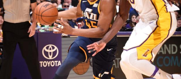 Utah's star rookie Donovan Mitchell drives past LA's Julius Randle (via @NBA on Twitter) Utah's star rookie Donovan Mitchell drives past LA's Julius Randle (via @NBA on Twitter)