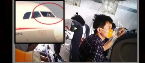 Cockpit window blows out during flight. Photo: CGTN/YouTube Screenshot