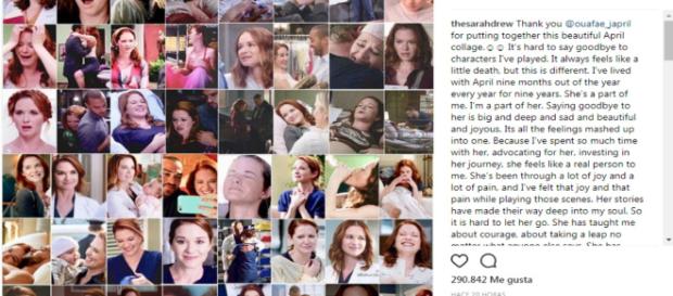 Emotiva despedida de la actriz Sarah Drew Emotiva despedida de la actriz Sarah Drew
