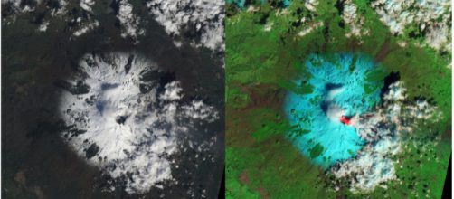 Eruzione in corso dell'Etna, vista dal satellite della Nasa