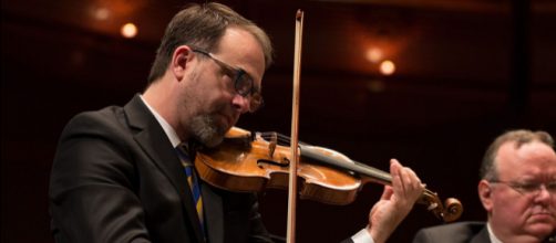 Concertmaster Eric Wyrick and Associate Concertmaster Brennan Sweet. [Photo: Tristan Cook, courtesy of NJSO - used with permission]