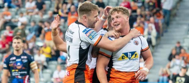 Adam Milner celebrates his try just after the hour mark. Image Source - rugby-league.com Adam Milner celebrates his try just after the hour mark. Image Source - rugby-league.com