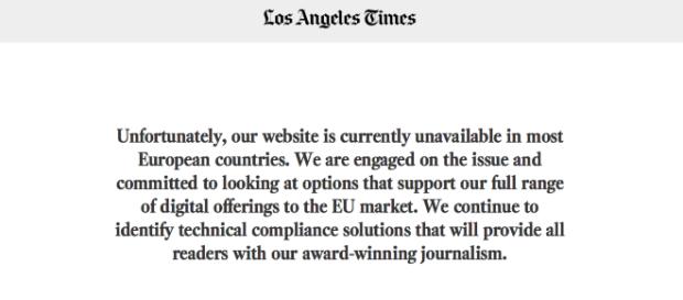 Il sito web del Los Angeles Times risulta inaccessibile agli utenti europei Il sito web del Los Angeles Times risulta inaccessibile agli utenti europei