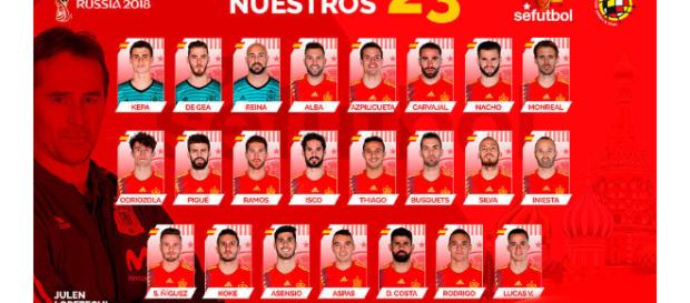 Lista selección española para el mundial de Rusia 2018 Foto: Twitter selección Española de Futbol Lista selección española para el mundial de Rusia 2018 Foto: Twitter selección Española de Futbol