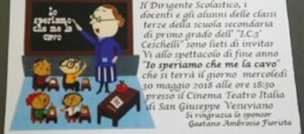 "Io speriamo che me la cavo", lo spettacolo proposto dagli alunni delle classi 3° della scuola media Don Gino Ceschelli (foto:web) "Io speriamo che me la cavo", lo spettacolo proposto dagli alunni delle classi 3° della scuola media Don Gino Ceschelli (foto:web)