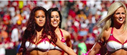 Redskins cheerleaders say the team was "pimping us out" in reference to their allegations in 2013 [image source: USA Today/YouTube screenshot]