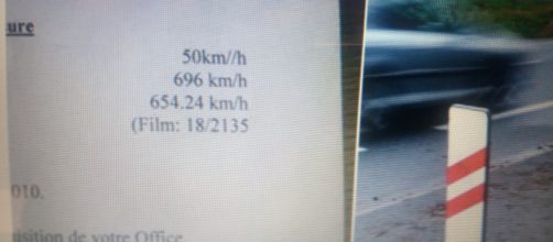 Verbale in cui viene contestata una velocità di 696 km/h con tanto di foto dell'autovelox
