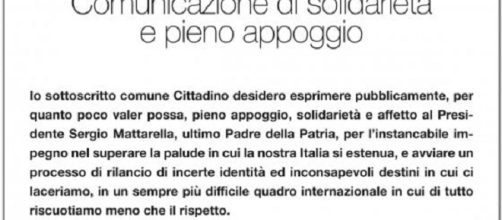 Compra mezza pagina sul giornale per esprimere solidarietà a Mattarella