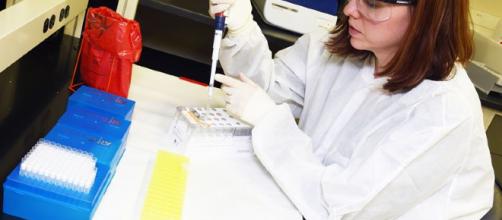 Lab worker examines DNA evidence [Image source: MC2 Samantha Thorpe - US Navy]