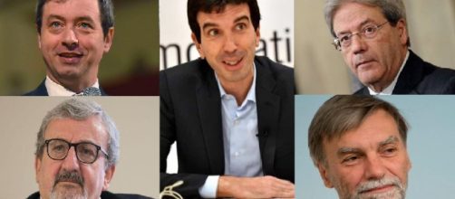 Maurizio Martina e altri leader del PD (Orlando, Emiliano, Gentiloni e Del Rio)