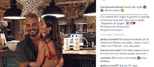 La foto con dedica di Francesco Monte a Bianca Atzei pubblicata su Instagram