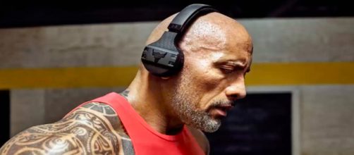 Dwayne Johnson wearing his new headphones. - [Today News / YouTube screencap]