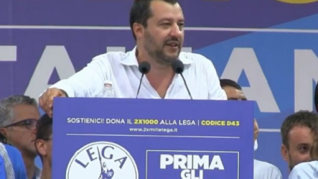 Matteo Salvini parla al raduno leghista a Pontida