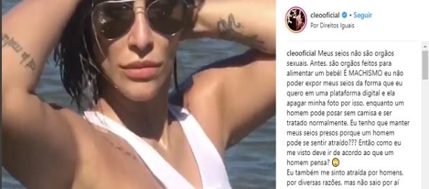 Cleo exibe seios e critica o Instagram Cleo exibe seios e critica o Instagram