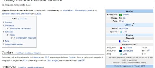 Secondo la pagina di wikipedia Wesley è già un giocatore della Lazio.