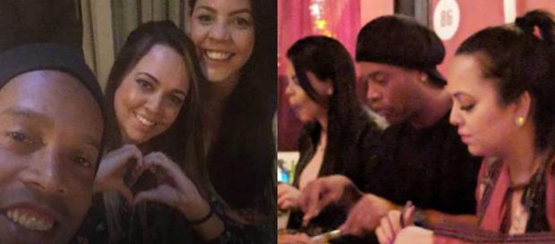 Ronaldinho Gaúcho é flagrado jantando com suas duas supostas namoradas em Barcelona (Foto: Rede TV/Youtube) Ronaldinho Gaúcho é flagrado jantando com suas duas supostas namoradas em Barcelona (Foto: Rede TV/Youtube)