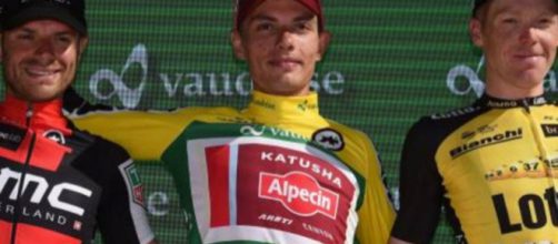 Il podio della scorsa edizione del Giro di Svizzera, con Spilak vincitore su Caruso e Kruijswijk