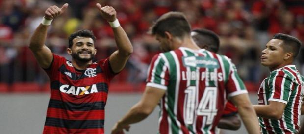 Henrique Dourado comemora vitória do Fla sobre o Flu - Foto: Staff Images / Flamengo Henrique Dourado comemora vitória do Fla sobre o Flu - Foto: Staff Images / Flamengo