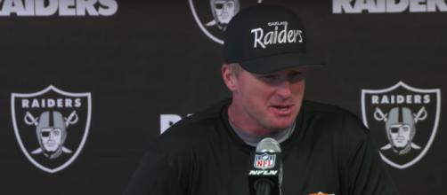 Raiders head coach Jon Gruden addresses the media after wrapping up Oakland's mini camp. [image source: Raiders/YouTube screenshot]