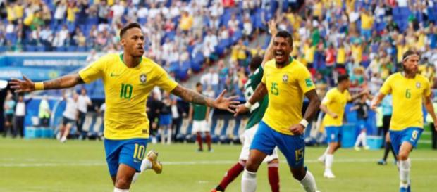 Comemoração do gol feito pelo time brasileiro. Comemoração do gol feito pelo time brasileiro.