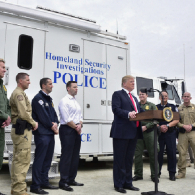 President Trump visited the Border Wall prototypes in San Diego (Image courtesy - Jetta Disco, Wikimedia Commons)