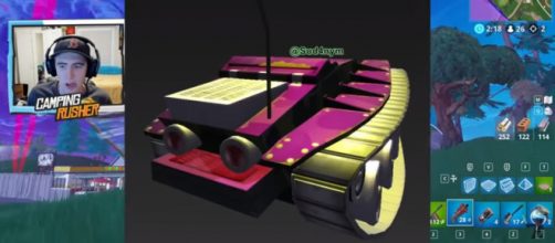 Camping Rusher showing the leaked 3D render of the tank. [Image source:TheCampingRusher - Fortnite/YouTube]