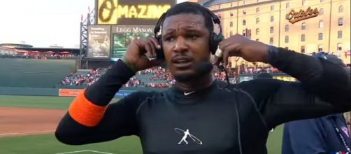 Adam Jones after his walk-off homer on Opening Day. [Image Source: MLB - YouTube]