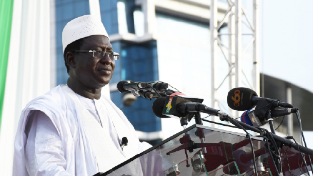 Soumaïla Cissé, principal opposant au président sortant IBK dans un meeting à Bamako.
