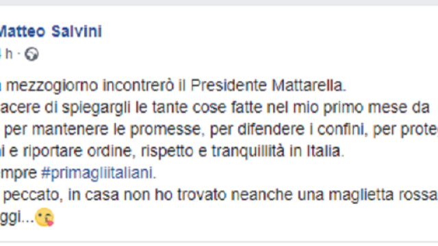 Salvini contro le magliette rosse, quasi 18.000 mi piace in 4 ore