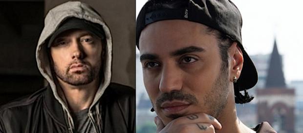 A sinistra Eminem, a destra Marracash A sinistra Eminem, a destra Marracash