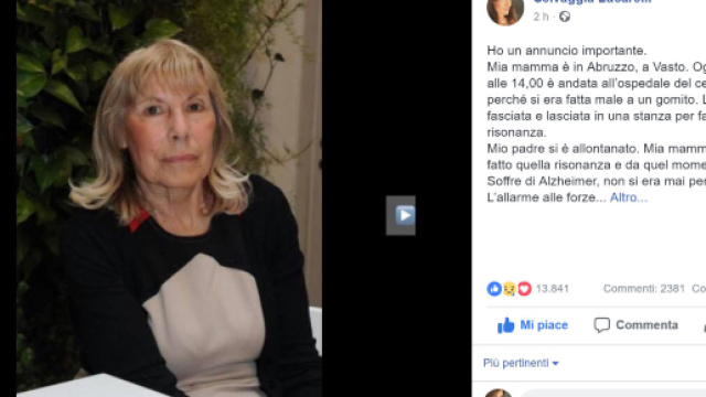 Lieto fine: trovata la mamma di Selvaggia Lucarelli scomparsa da ieri a Vasto.