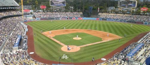 View of the Dodger Stadium field from upper deck. [Image credit – Junkyardsparkle, Wikimedia Commons]