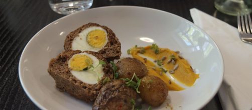 Scotch eggs at restaurant Loop in Helsinki, Finland via Wikimedia Commons