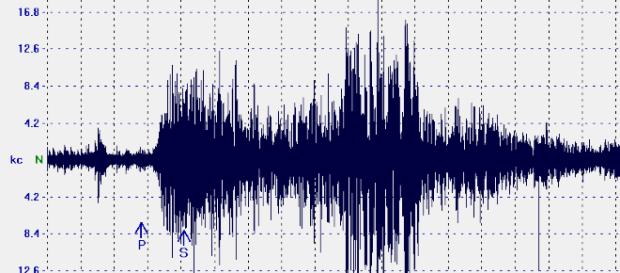Sismogramma di un terremoto di media intensità. Sismogramma di un terremoto di media intensità.