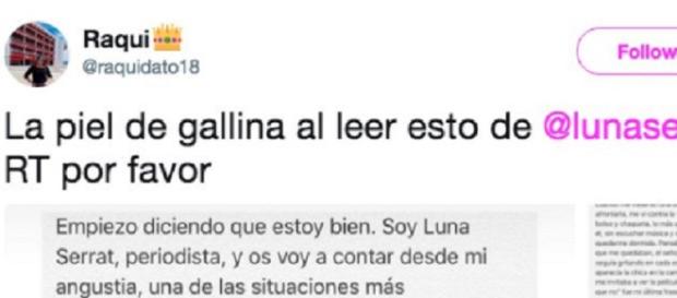 Muchas mujeres compartieron la confesió de Luna Serrat en Internet solidarizándose con ella. Muchas mujeres compartieron la confesió de Luna Serrat en Internet solidarizándose con ella.
