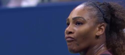 Williams called umpire Carlos Ramos "a thief" which resulted in her third penalty. [image source: ESPN/YouTube screenshot]