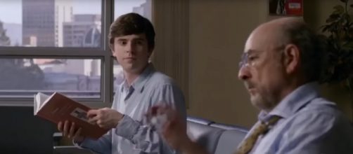 In Season 2's premiere of The Good Doctor, Dr. Murphy and Dr. Glassman play wastebasket basketball. [Image source: TV Guide-YouTube]