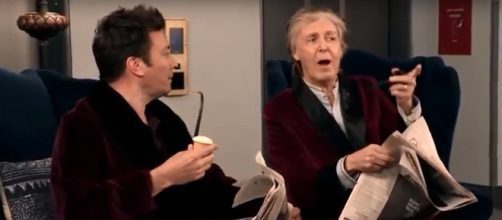 Paul McCartney joins Jimmy Fallon to surprise fans on the elevators on The Tonight Show. [Image source:The Tonight Show-YouTube]