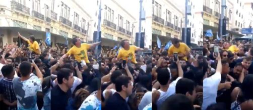 Con sus teléfonos celulares, seguidores del candidato Jair Bolsonaro captaron el momento de la cuchillada