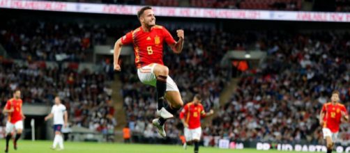Inghilterra-Spagna 1-2: l'esultanza di Saul dopo il primo gol