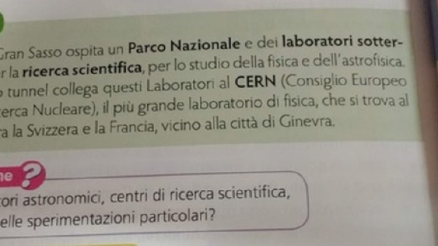 Belluno, mamma scopre errore nel sussidiario: 'c'è un tunnel tra il Cern e il Gran Sasso'