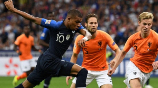 Kylian Mbappé, autore del primo gol in Francia-Olanda 2-1 di Nations League