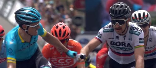 Sanchez e Sagan, i complimenti dopo il traguardo della terza tappa del Tour Down Under