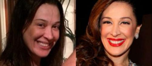 Claudia Raia antes e depois da maquiagem (Reprodução R7)