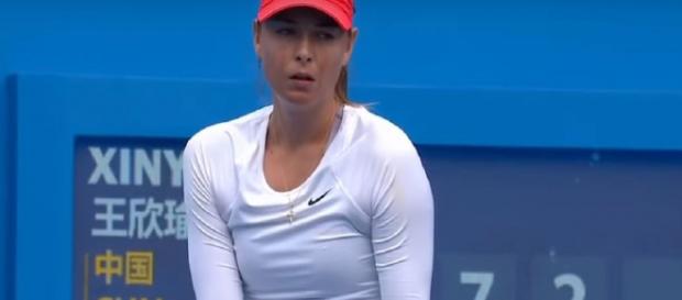 Sharapova retired from the quarterfinals match in Shenzhen. Photo: screencap via WTA/ YouTube Sharapova retired from the quarterfinals match in Shenzhen. Photo: screencap via WTA/ YouTube