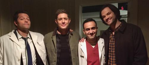 Misha Collins, Jensen Ackles, Babak Haleky, and Jared Padalecki on 'Supernatural's set. [Image source: Babak Halek, used with permission]