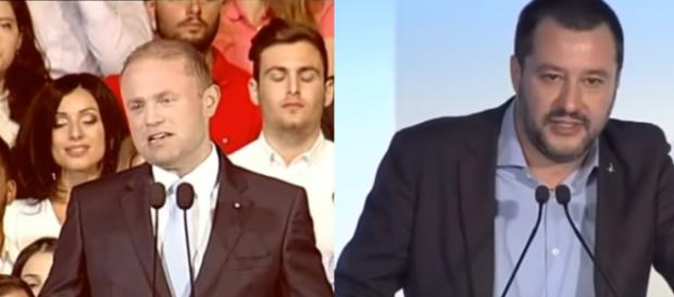 Il primo ministro italiano Joseph Muscat e il ministro dell'interno italiano Matteo Salvini Il primo ministro italiano Joseph Muscat e il ministro dell'interno italiano Matteo Salvini