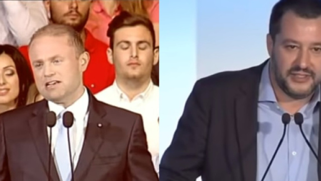 Il primo ministro italiano Joseph Muscat e il ministro dell'interno italiano Matteo Salvini